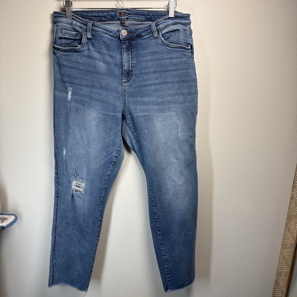 KUT From The Kloth Women's 16W ~ Medium Wash Denim Distressed Slim Raw Hem Jeans